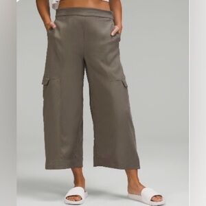 lululemon Olive-Taupe Wide-Leg Cargo Crop Pants